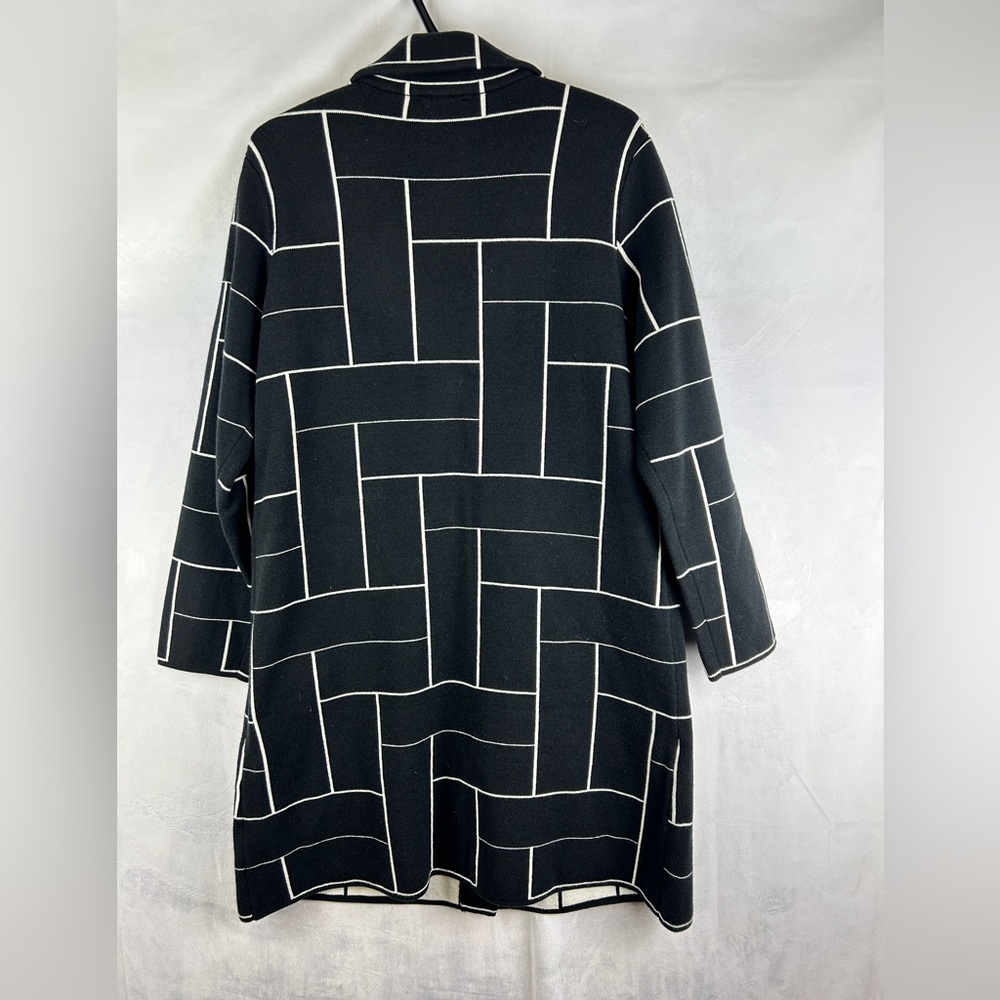 ALISON SHERI Cardigan‎ Coat Thick Knit Size Large Black White Long Line Blazer - Picture 3 of 5